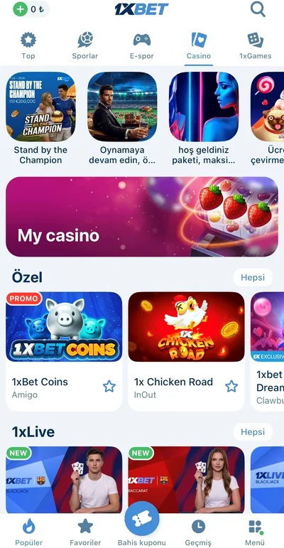 1xBet APK casino lobisi — slot ve canlı oyun kataloğu