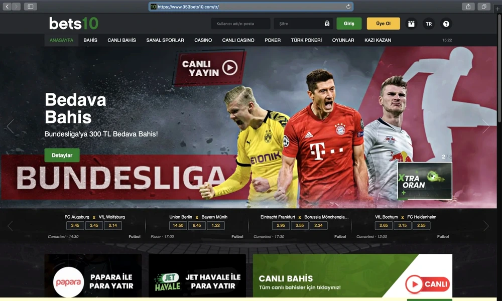 Bets10 mobil ana sayfa arayüzü