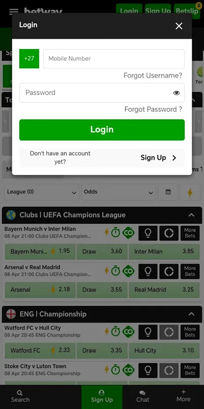 Betway giriş ekranı — hesaba oturum açma