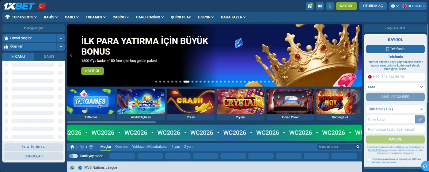 1xBet arayüzü — canlı bahis marketi ve maç yayını